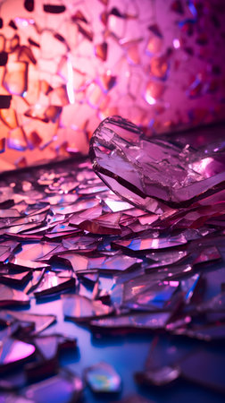 Broken glass on blue background. Shallow depth of field.の素材