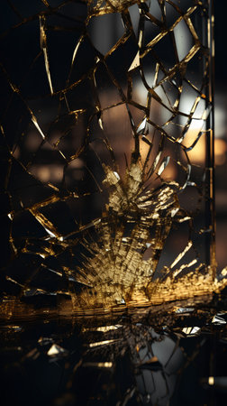 Broken glass on the background of the night city. 3d renderingの素材