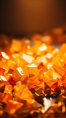 Close up shot of a group of orange star shaped confetti.の素材
