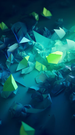 Abstract background with blue and green crystals. 3D rendering. 3D illustration.の素材