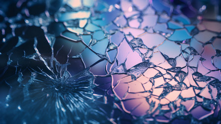Broken glass on a colorful background. Close-up image.の素材