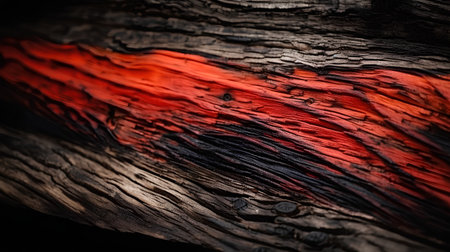 Wooden background with red flames. Close-up. Selective focus.の素材
