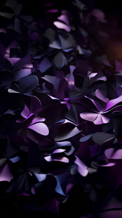 Abstract background of black and purple paper flowers. 3d render illustrationの素材
