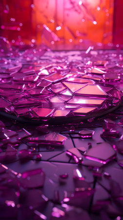 Broken glass on a purple background. 3d render illustration.の素材