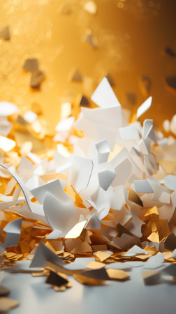Paper confetti on golden background. Shallow depth of field.の素材