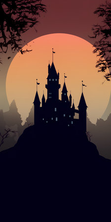 Halloween background with castle and moon, vector illustration eps10の素材