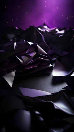 3d render, abstract background, purple origami paper on black surfaceの素材