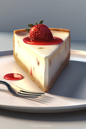 Strawberry cheesecake on a white plate. 3d renderingの素材