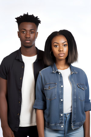 Portrait of a young african american couple in jeans clothesの素材