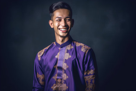 Portrait of a handsome young asian man in traditional costume.の素材
