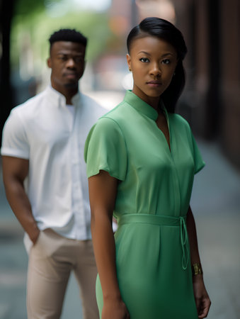 Portrait of a young african american couple in a cityの素材