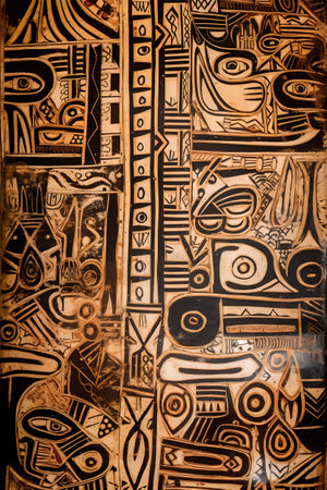 Tribal art on the wall of an ancient temple in Egyptの素材
