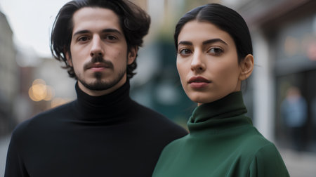 Portrait of a beautiful couple in the city. Fashion photo.の素材