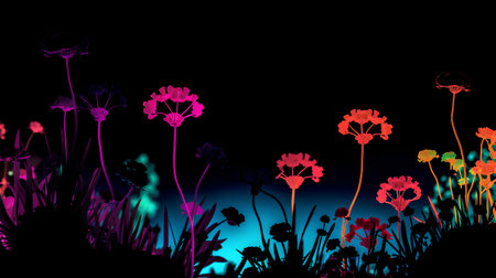 Illustration of wild flowers in the meadow at night time.の素材