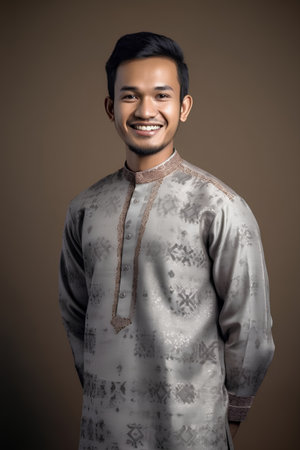 Portrait of a handsome young asian man wearing traditional clothes.の素材