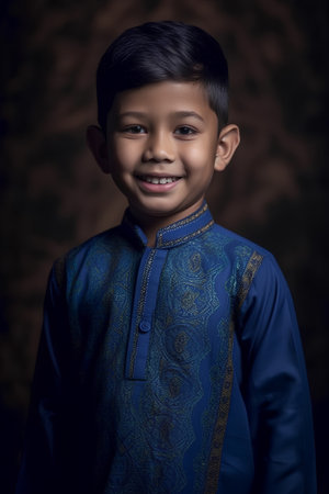 Portrait of a young indian boy wearing a typical malay costumeの素材