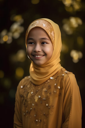 Portrait of a beautiful asian muslim girl wearing headscarfの素材