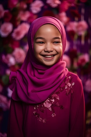 Portrait of a beautiful asian muslim girl wearing pink hijabの素材