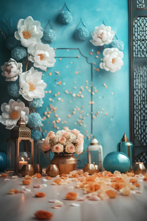 Beautiful interior of the room with white flowers in a vaseの素材