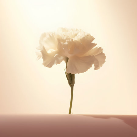 White carnation flower isolated on beige background. Close up.の素材