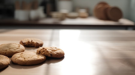 Oatmeal cookies on a wooden table in the kitchen, shallow depth of fieldの素材