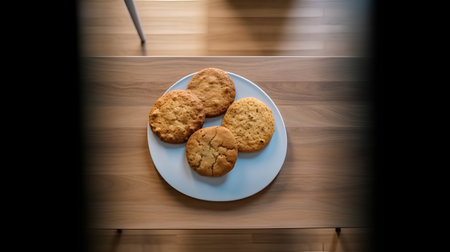 Cookies on a blue plate in a cafe. Selective focus.の素材