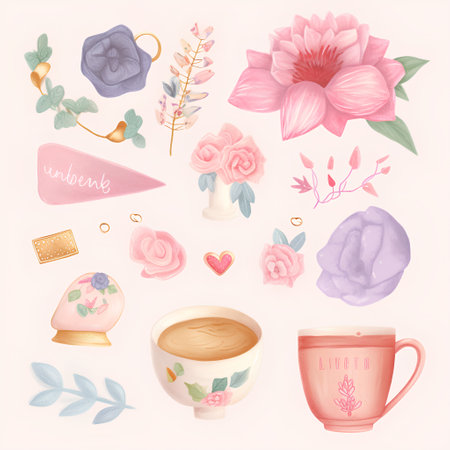 Coffee set. Watercolor hand drawn illustration isolated on white backgroundの素材