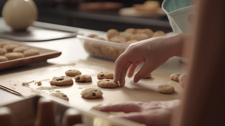 Female hands kneading cookies in the kitchen. Selective focus.の素材