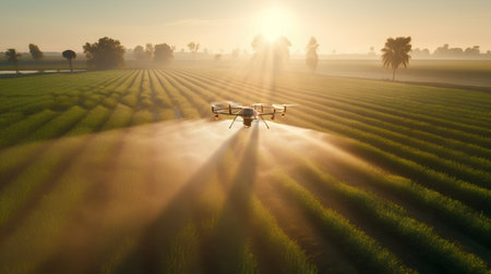 Silhouette of a table and chairs on rice field at sunriseの素材