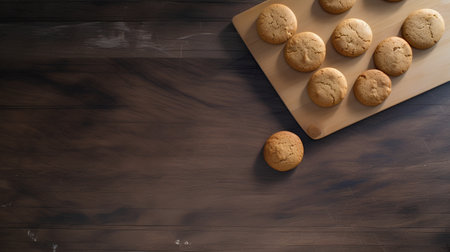 Oatmeal cookies on a wooden board. Top view. Copy space.の素材