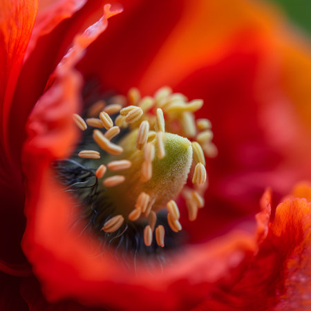 Opium poppy flower closeup. Macro, shallow depth of fieldの素材