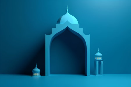 Abstract blue background with mosque and minarets, 3d renderの素材