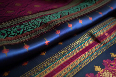 Thai silk pattern, closeup of traditional thai silk fabricの素材