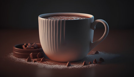 Cup of hot chocolate with chocolate candies, 3d renderの素材