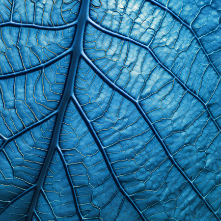 close up of blue leaf texture, abstract nature background with copy spaceの素材
