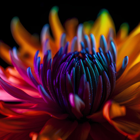 Colorful chrysanthemum flower on a black background.の素材