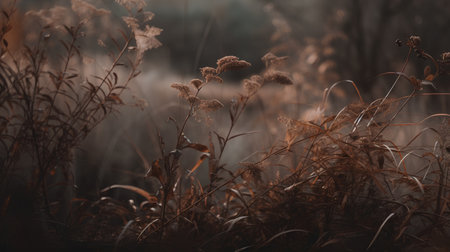 dry grass in the light of the setting sun on a meadowの素材