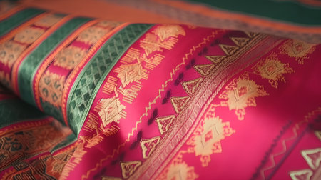 Thai silk fabric in thai style, closeup of photoの素材