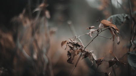 Dry leaves in the autumn forest. Selective focus. Toned.の素材