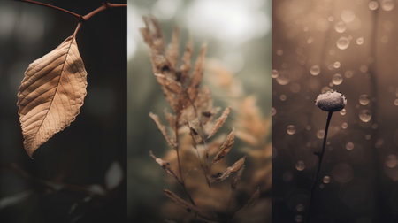 Autumn collage with dry leaves and bokeh background.の素材