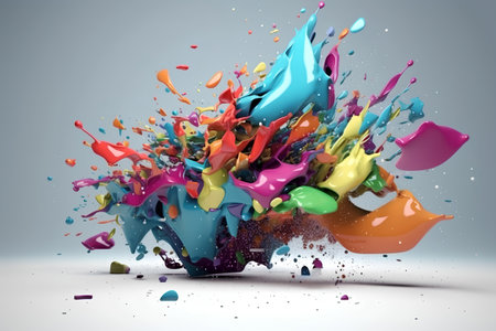 Colored splashes of paint on a gray background. 3d renderingの素材