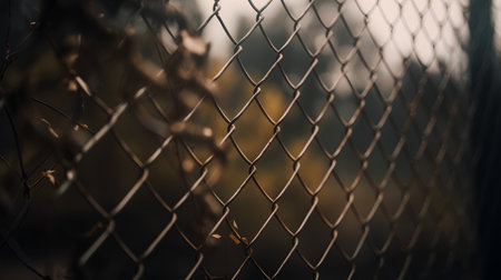 Closeup of chain link fence in the park. Selective focus.の素材