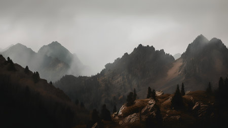Mountain landscape with clouds and fog in the italian alpsの素材