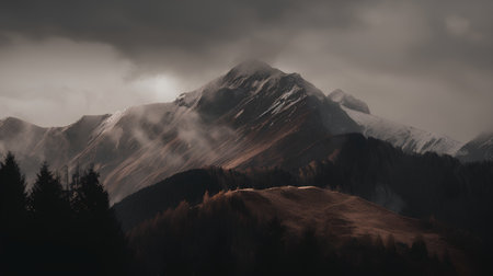 Mountains in the clouds. Caucasus, Dombay, Russiaの素材