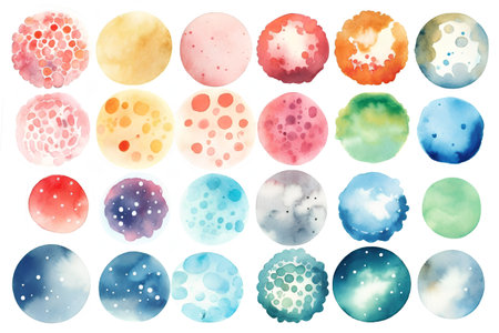 Watercolor circles set. Hand drawn watercolor stains. Vector illustration.の素材
