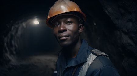 Portrait of a miner in a mine, looking at camera.の素材