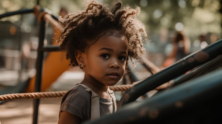 Portrait of a serious african american little girl on playgroundの素材