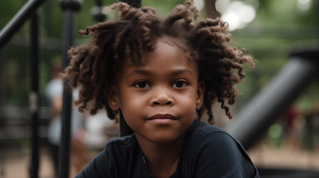 Portrait of african american little boy with dreadlocks outdoorsの素材