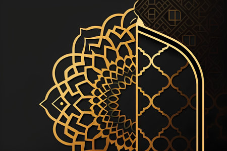 Abstract black background with arabic ornament. Ramadan Kareem.の素材