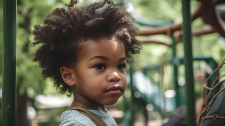 Portrait of a cute african american little girl on playgroundの素材